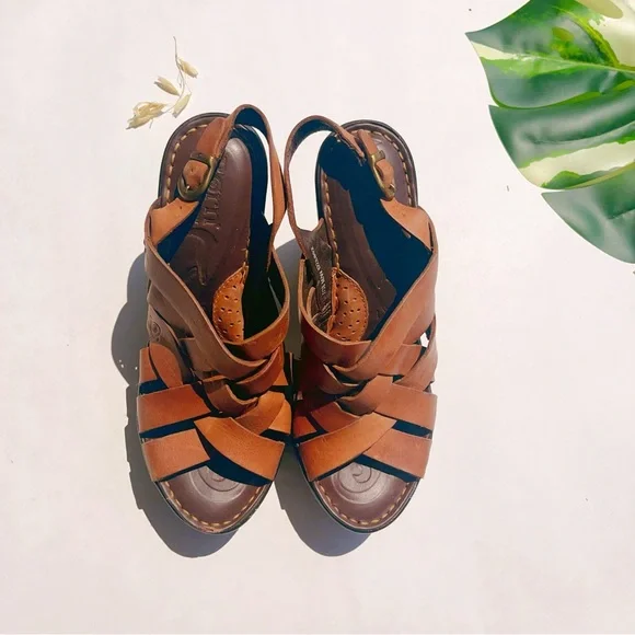 Women’s Born Platform Wedge Brown Leather Sandals 7 - Picture 2 of 10